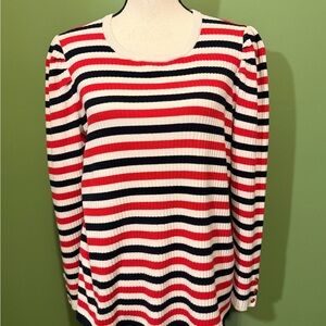 Talbots Plus Red, Black, and White Striped Long Sleeve Top